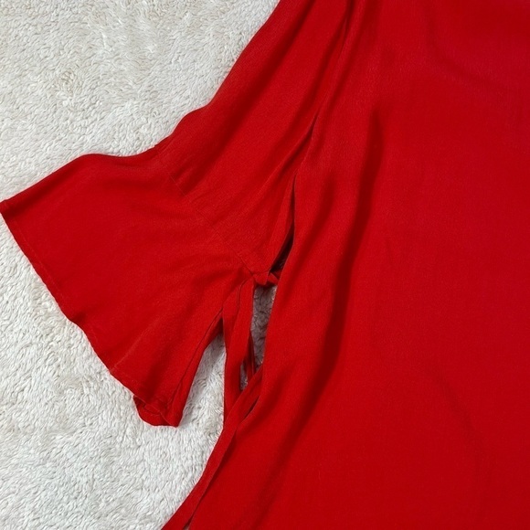 GIANNI BINI Orangish-Red 3/4 Sleeve with Ties Blouse, Super Cute! Size Large - Picture 7 of 9
